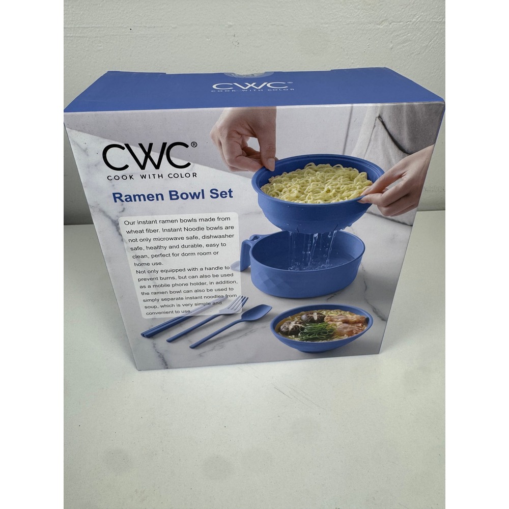 CWC Cook With Color Ramen Bowl Set Blue Wheat Fiber Microwave Safe RMNTG3 NEW